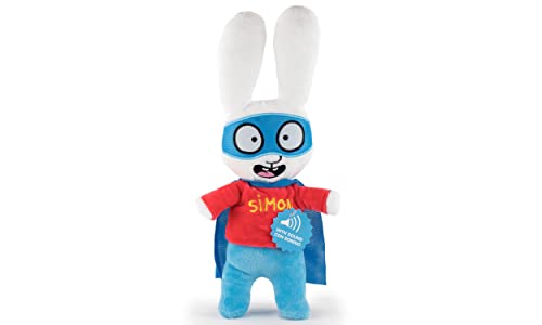 Play by Play Simón - Peluche Conejo Simón y Gaspar con Sonido en Español - Calidad Super Soft (35CM, Simón Héroe)