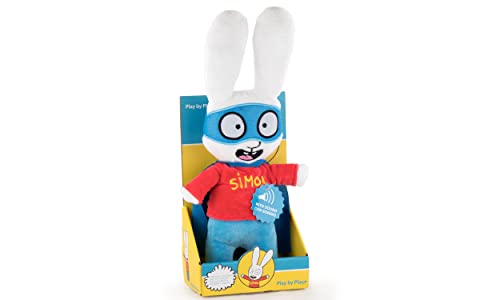 Play by Play Simón - Peluche Conejo Simón y Gaspar con Sonido en Español - Calidad Super Soft (35CM, Simón Héroe)