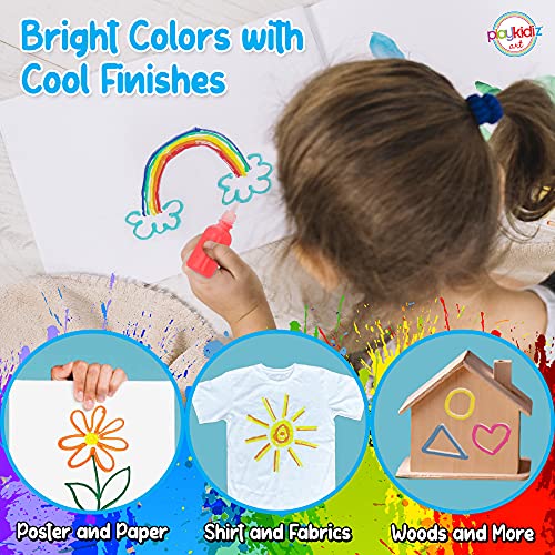 Playkidiz 3-D Art Puff Paint para niños, paquete de 12 colores de pintura exprimible, juego de pintura Puff no tóxica, pintura de tela lavable, colores clásicos, edades 3+