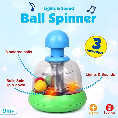 Playkidiz - Spinner de Bolas de luz y Sonido - Juguete de Desarrollo Interactivo con melodías y Luces para niños - Juego imaginativo con Bolas de Colores - Edad Recomendada 9 Meses +