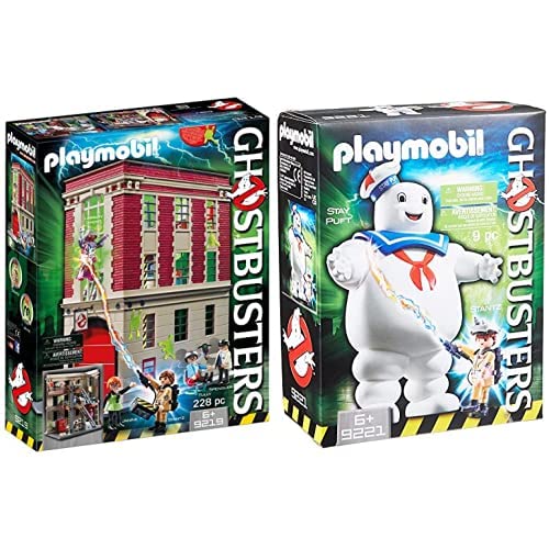 PLAYMOBIL 9219 Ghostbusters, Cuartel Parque de Bomberos, a Partir de 6 Años + Ghostbusters Muñeco Marshmallow, A Partir de 6 Años (9221)