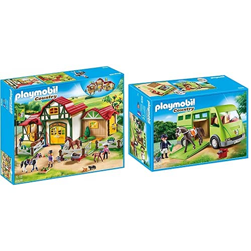 Playmobil Country Payset, Granja De Caballos, Multicolor (6926) + Country Transporte De Caballo con Holstein Y Jinete En Traje De Adiestramiento, A Partir De 5 Años (6928)