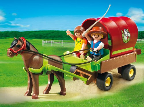 PLAYMOBIL Granja de Ponis - Carreta con Poni , Juguete Educativo, Multicolor, 20 x 7,5 x 15 cm, (5228)