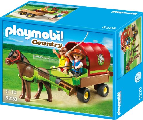 PLAYMOBIL Granja de Ponis - Carreta con Poni , Juguete Educativo, Multicolor, 20 x 7,5 x 15 cm, (5228)