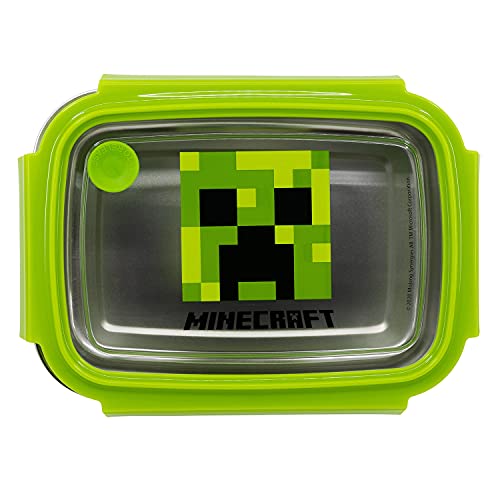 POS 34008 - Fiambrera de acero inoxidable con diseño Minecraft (cierre de clip, antigoteo, aprox. 19,5 x 14,2 x 7,2 cm), multicolor