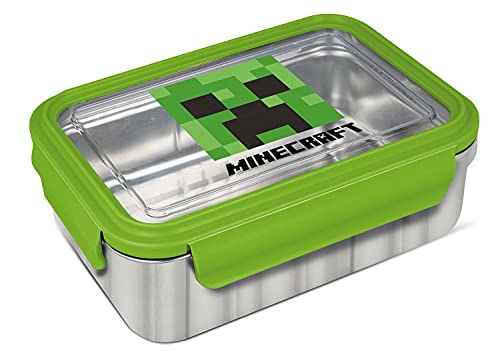 POS 34008 - Fiambrera de acero inoxidable con diseño Minecraft (cierre de clip, antigoteo, aprox. 19,5 x 14,2 x 7,2 cm), multicolor