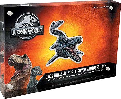 Power Coin Mosasaurus Jurassic World Shaped 2 Oz Moneda Plata 5$ Niue 2022