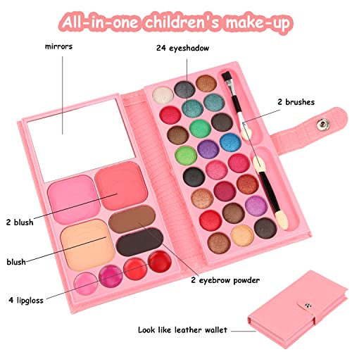 Powmag Juego de Maquillaje Lavable para Niños, Set de Maquillaje Infantil, Set de Maquillaje con Neceser para Juegos de rol, Maquillaje Infantil, Lavable, Seguro, no tóxico