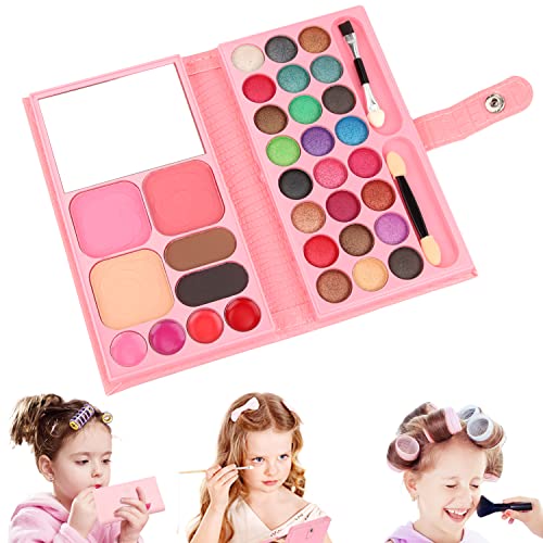 Powmag Juego de Maquillaje Lavable para Niños, Set de Maquillaje Infantil, Set de Maquillaje con Neceser para Juegos de rol, Maquillaje Infantil, Lavable, Seguro, no tóxico