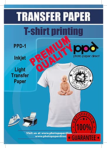 PPD A4 x 100 Hojas de Papel de Transferencia Térmica Para Camisetas, Mascarillas y Tejidos Blancos o Claros - Para Impresora de Inyección de Tinta Inkjet - PPD-1-100