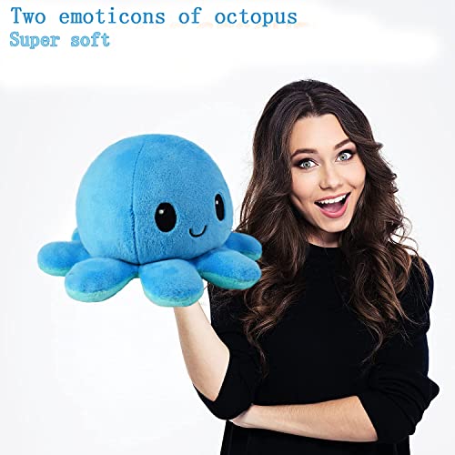 Pulpo Reversible Prime,40 cm XXL El Pulpos Reversibles Peluche Mide,Se Puede Voltear por Ambos Lados, 2 Colores y 2 Expresiones, Pulpo Peluche Reversible Super Suave y Lindo (Azul)