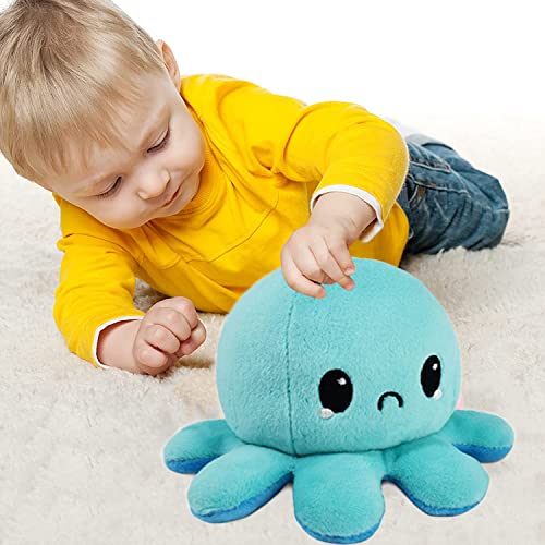 Pulpo Reversible Prime,40 cm XXL El Pulpos Reversibles Peluche Mide,Se Puede Voltear por Ambos Lados, 2 Colores y 2 Expresiones, Pulpo Peluche Reversible Super Suave y Lindo (Azul)