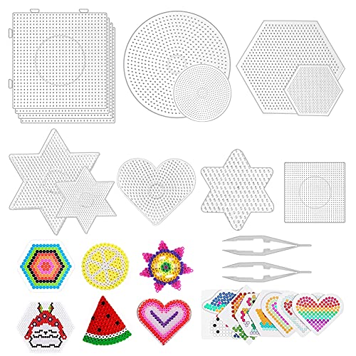 Punvot Beads Plantilla, Juego de Placas de Cuentas para Planchar, Hama Plantillas para Puzle de Forma Transparente, 13 Placas de Cuentas para Planchar con 2 Pinzas, para Cuentas Niños Artesanía