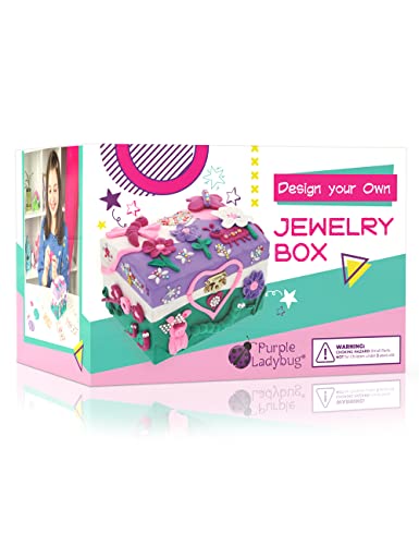 Purple Ladybug Joyero para Niñas! Kit de Manualidades para Niñas con Joyero de Madera, 5 Arcillas de Colores Herramienta de Esculpir y 4 Hojas de Gemas Brillantes Niña