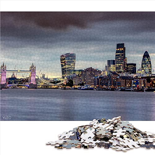 Puzzle 1000 Piezas Thames Tower Bridge Arquitectura británica Ciudad Noche Rompecabezas de Madera 75x50cm Educación para Adultos