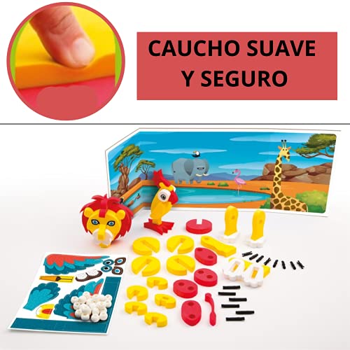 Puzzle 3D Animales de Juguete | Rompecabezas Educativo de Espuma para Construir un Loro y un León | Ideal para Niños Pequeños|Desarrollarán la Inteligencia, Memoria y Creatividad