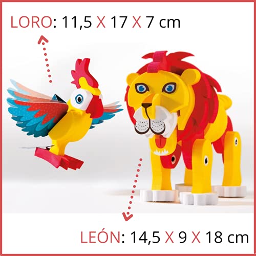 Puzzle 3D Animales de Juguete | Rompecabezas Educativo de Espuma para Construir un Loro y un León | Ideal para Niños Pequeños|Desarrollarán la Inteligencia, Memoria y Creatividad