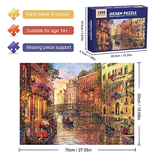 Puzzle de 1000 Piezas para Adultos Puzzles Venecia 1000 Piece Jigsaw Puzzles Rompecabezas Juguete Intelectual Desafío Intelectual Juegos (70x50cm) (Venecia)