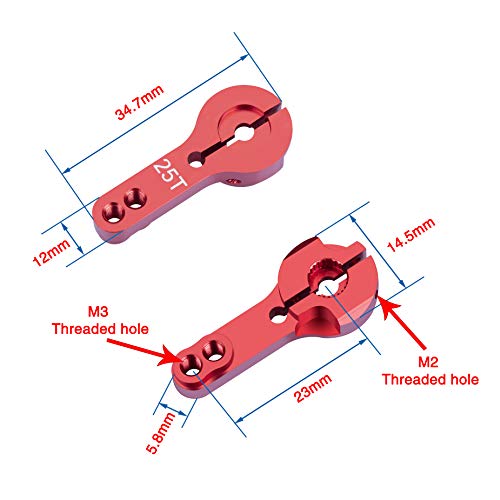 pzsmocn Red 25T Aluminum Servo Horn - 2 Pcs , CNC Upgraded Steering Gear Arm, MG996 946 995 Futaba Steering Gear Steering for Futaba / savox / Xcore / HL / HSP / HD Power / Go Tech