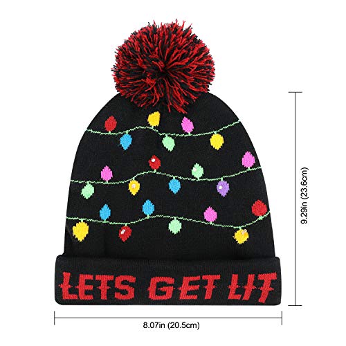 QKURT Gorro Unisex con luz LED, Colorido Gorro de Navidad de Navidad para Fiestas navideñas Fiestas de celebración del Festival Sombrero de Nieve de Invierno para Interiores y Exteriores