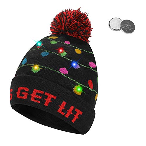 QKURT Gorro Unisex con luz LED, Colorido Gorro de Navidad de Navidad para Fiestas navideñas Fiestas de celebración del Festival Sombrero de Nieve de Invierno para Interiores y Exteriores