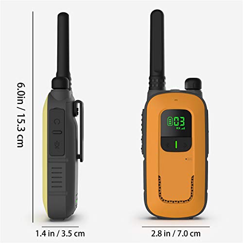 Radioddity Walkie talkies PR-T3 sin Licencia, Recargables, para niños de Entre 3 y 12 años y familias, Tienen 16 Canales, VOX, Linterna, Pantalla LCD iluminada, Carga por USB (Naranja / Amarilla)