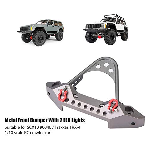 RC Crawler Car Parachoques Delantero, RC Coche Metal Bumper con 2 Luces LED para Traxxas TRX-4 1/10 Escala RC Accesorio de Coches(Color Titanio)