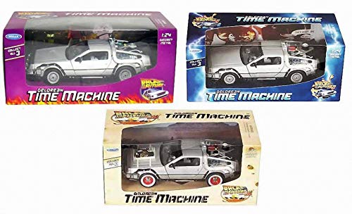 Regreso al Futuro Pack 3 MAQUETAS Delorean Coches Tres PELÍCULAS I, II Y III Escala 1/24 Back TO The Future 1 2 3 DE Welly 1:24 Die Cast