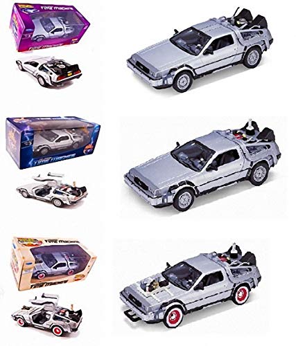 Regreso al Futuro Pack 3 MAQUETAS Delorean Coches Tres PELÍCULAS I, II Y III Escala 1/24 Back TO The Future 1 2 3 DE Welly 1:24 Die Cast