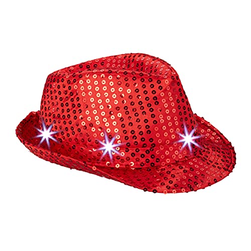 Relaxdays Gorro Fiesta Lentejuelas con Led, Color Rojo, Talla Única (10023897_47) , color/modelo surtido