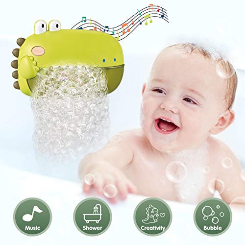 REMOKING Juguetes de baño de bebé, máquina automática de burbujas de dinosaurio con música, juguete de baño divertido para el tiempo de la bañera, 6 años de edad, niños y niñas