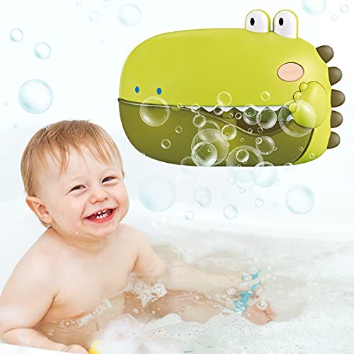 REMOKING Juguetes de baño de bebé, máquina automática de burbujas de dinosaurio con música, juguete de baño divertido para el tiempo de la bañera, 6 años de edad, niños y niñas