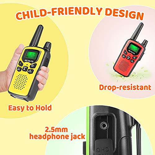 Retevis RA636 Walkie Talkie Niños,PMR446 16 Canales Licencia Libre,Juguetes de Largo Alcance de 3 a 12 Años, Walkie-Talkie para Niños Regalos Camping, Aventura, Senderismo (3 Pieza)