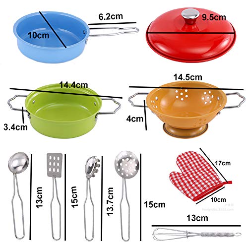 REYOK Juguetes de Cocina para Niños,10 Piezas Juguetes de Chef para Niños,Ollas y Sartenes de Acero Inoxidable, Utensilios de Cocina, Utensilios de Cocina, Sartenes para Niños y Niñas