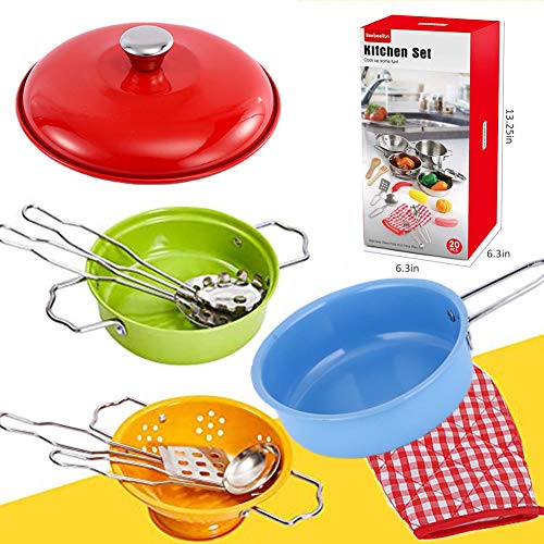 REYOK Juguetes de Cocina para Niños,10 Piezas Juguetes de Chef para Niños,Ollas y Sartenes de Acero Inoxidable, Utensilios de Cocina, Utensilios de Cocina, Sartenes para Niños y Niñas