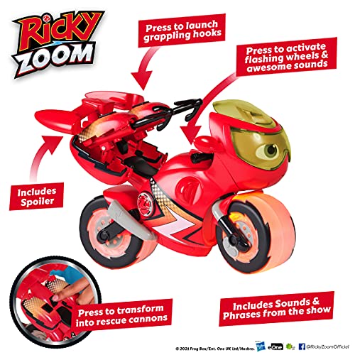 Ricky Zoom Lightning Rescue-Figura de acción Grande Moto, Juguete Infantil con Luces niñas a Partir de 3 años, Color Rojo (Tomy T20121EN)