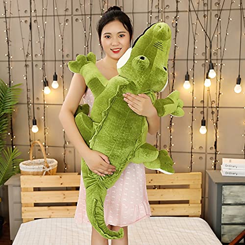 RJGLKS Nuevos Juguetes de Peluche de cocodrilo de Animales Grandes, Almohada de cocodrilo de Peluche, Almohada Grande de Peluche, Regalo para niña, muñeca para niños, 120 cm, Verde Oscuro