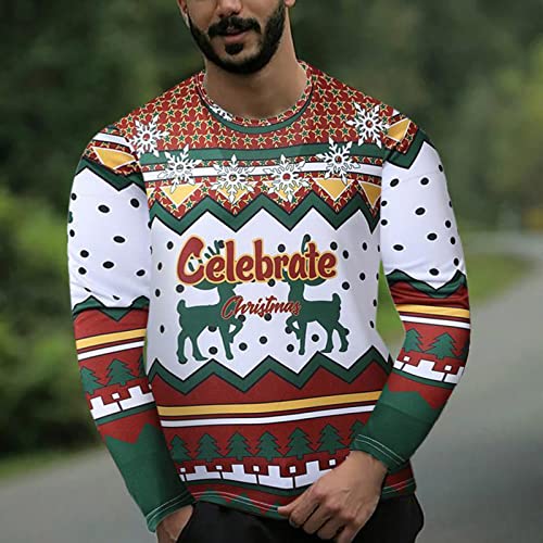 routinfly Hombres Camisa de Navidad de manga larga Sudaderas con capucha Pullover Gráfico 3D Navidad Elk Santa Claus Print Sudaderas Suéter Blusa Divertido Tops