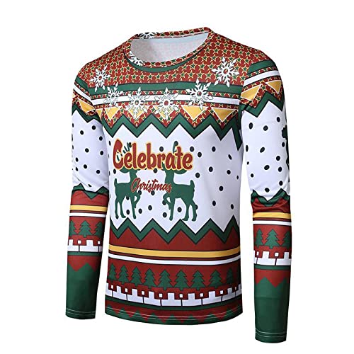 routinfly Hombres Camisa de Navidad de manga larga Sudaderas con capucha Pullover Gráfico 3D Navidad Elk Santa Claus Print Sudaderas Suéter Blusa Divertido Tops