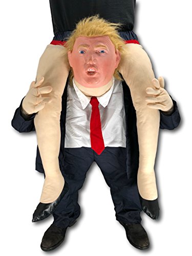 Rubber Johnnies Disfraz de Donald Trump Ride On Me, para adultos, para llevar hacia atrás, divertido disfraz de mascota de Donald Trump, presidente de Estados Unidos, despedida de soltero