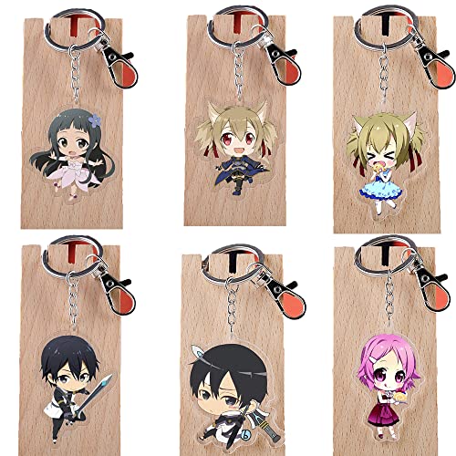 S-TZYY Sword Art Online Llavero, Asuna Krito Anime Acrylic Colgante Llaveros Gran Accesorio para Fanáticos del Anime 5.5 cm 6 Piezas