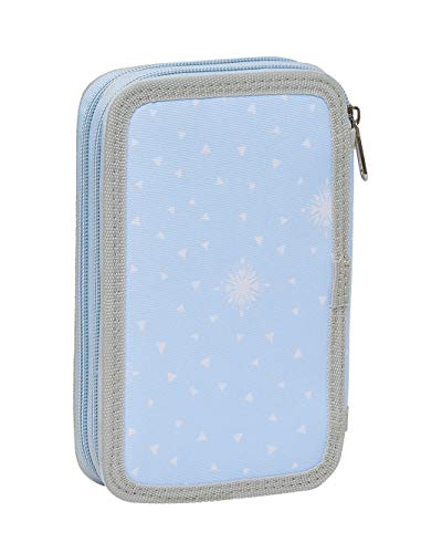 safta 412015854 Plumier Doble, Estuche con 28 Piezas Frozen II, Azul Claro/Plata