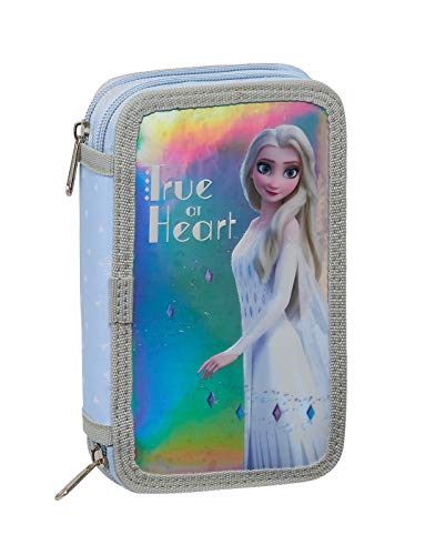 safta 412015854 Plumier Doble, Estuche con 28 Piezas Frozen II, Azul Claro/Plata