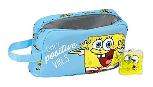 Safta Porta Desayunos Termo Térmica de Bob Esponja Positive Vibes, 215x65x120 mm, Azul Claro/Amarillo