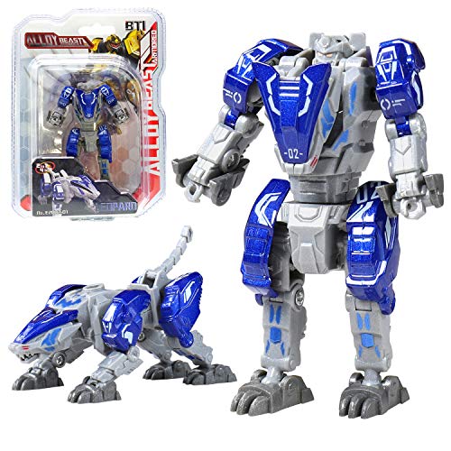 Sanggi Juguetes Robot Deformación, 2 EN 1 Niños Puzzle Juguetes Leopardo/León, Robot de Aleación Juguete para Los Niños Educación de la Primera Infancia, para Edades de 3 y más (Azul)