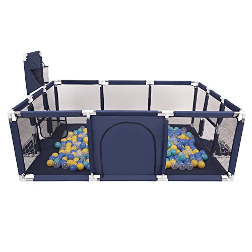 Selonis Parque De Juegos Con Canasta, Meta Y 400 Bolas Para Niños, Azul Marino:Turquesa/Azul/Amarillo/Trasparente