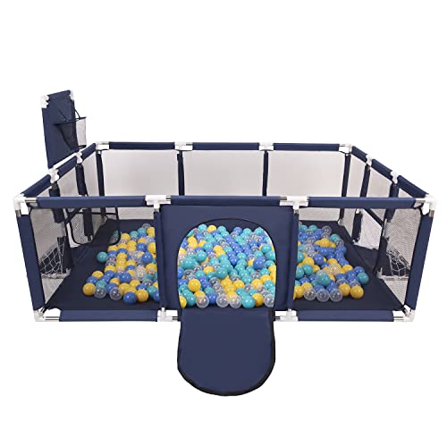 Selonis Parque De Juegos Con Canasta, Meta Y 400 Bolas Para Niños, Azul Marino:Turquesa/Azul/Amarillo/Trasparente