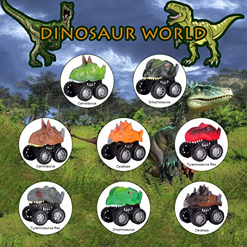 SHANNA Juguete Dinosaurio, Dinosaurio Coche Figuras Dinosaurios Juego Educativo Dinosaurios con tapete para Juego Dinosaurios para niños niñas, cumpleaños (Juego Coches Dinosaurios)