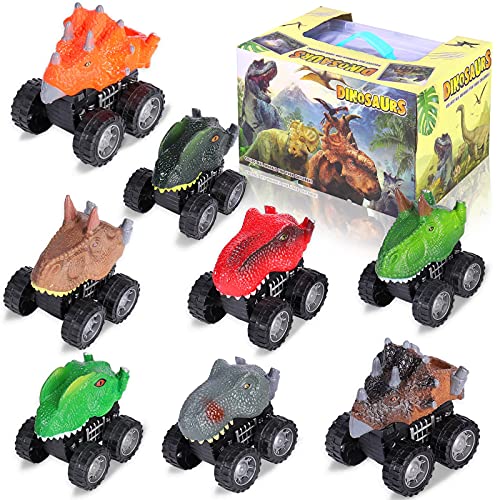 SHANNA Juguete Dinosaurio, Dinosaurio Coche Figuras Dinosaurios Juego Educativo Dinosaurios con tapete para Juego Dinosaurios para niños niñas, cumpleaños (Juego Coches Dinosaurios)