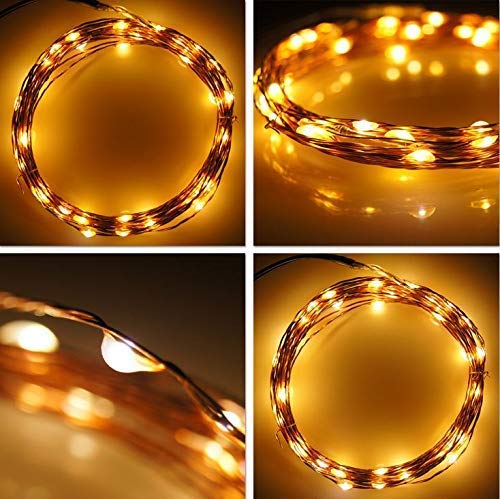 Shatchi 2 m de largo 20 LED blanco cálido micro arroz oro alambre de cobre interior a pilas Firefly String luces racimo boda fiesta Navidad decoraciones hogar dormitorio decoración